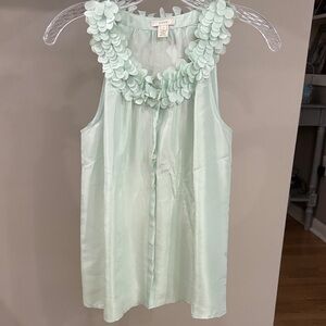 J. Crew 100% Silk Petal Embellished Tank Mint Green Sleeveless Top Size 0 XS